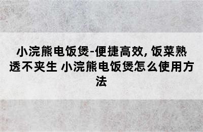 小浣熊电饭煲-便捷高效, 饭菜熟透不夹生 小浣熊电饭煲怎么使用方法